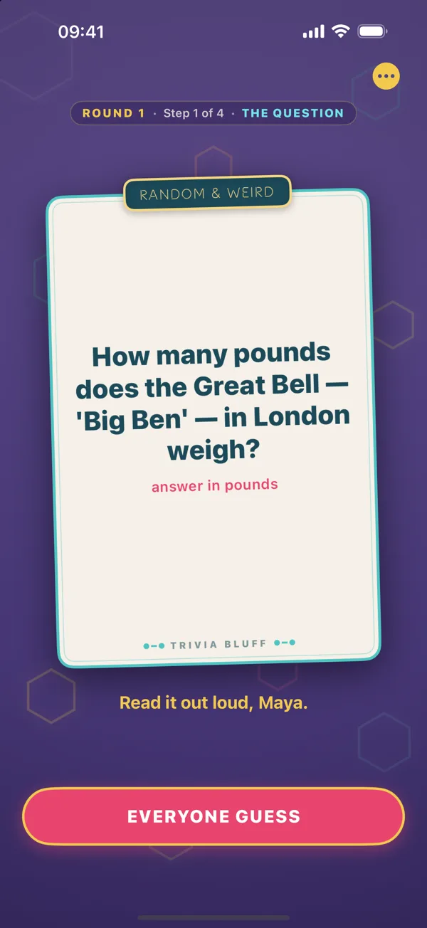 A question card: how much does Big Ben weigh?